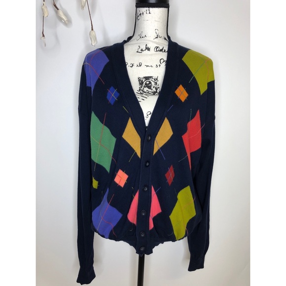 United Colors Of Benetton Sweaters - United Colors of Benetton Argyle Cardigan - XL